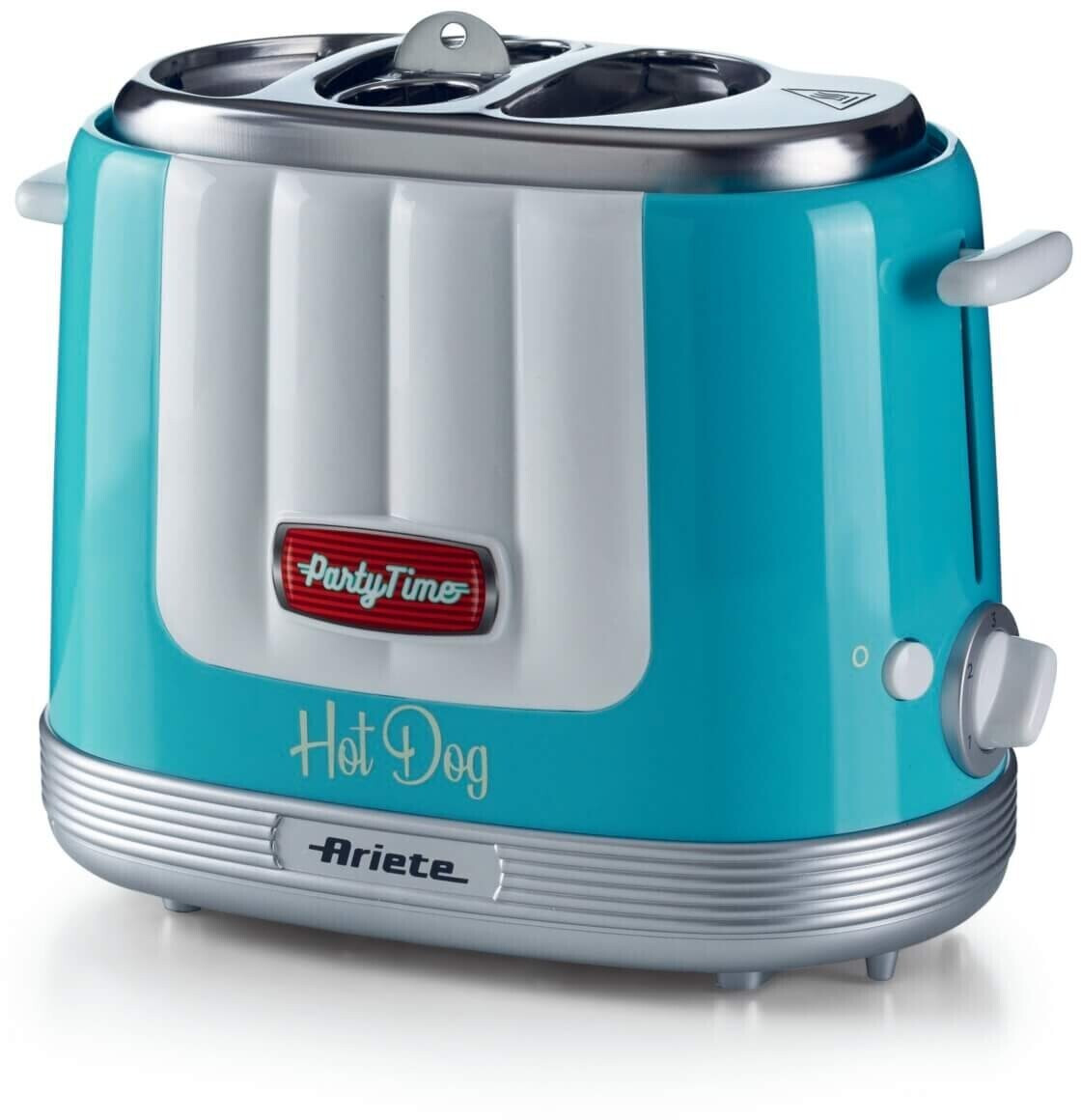 هات داگ ساز برقی آریته ایتالیا مدل Ariete Party Time 0206 | رنگ آبی | گرم‌ کننده نان و پخت سوسیس با طراحی رترو